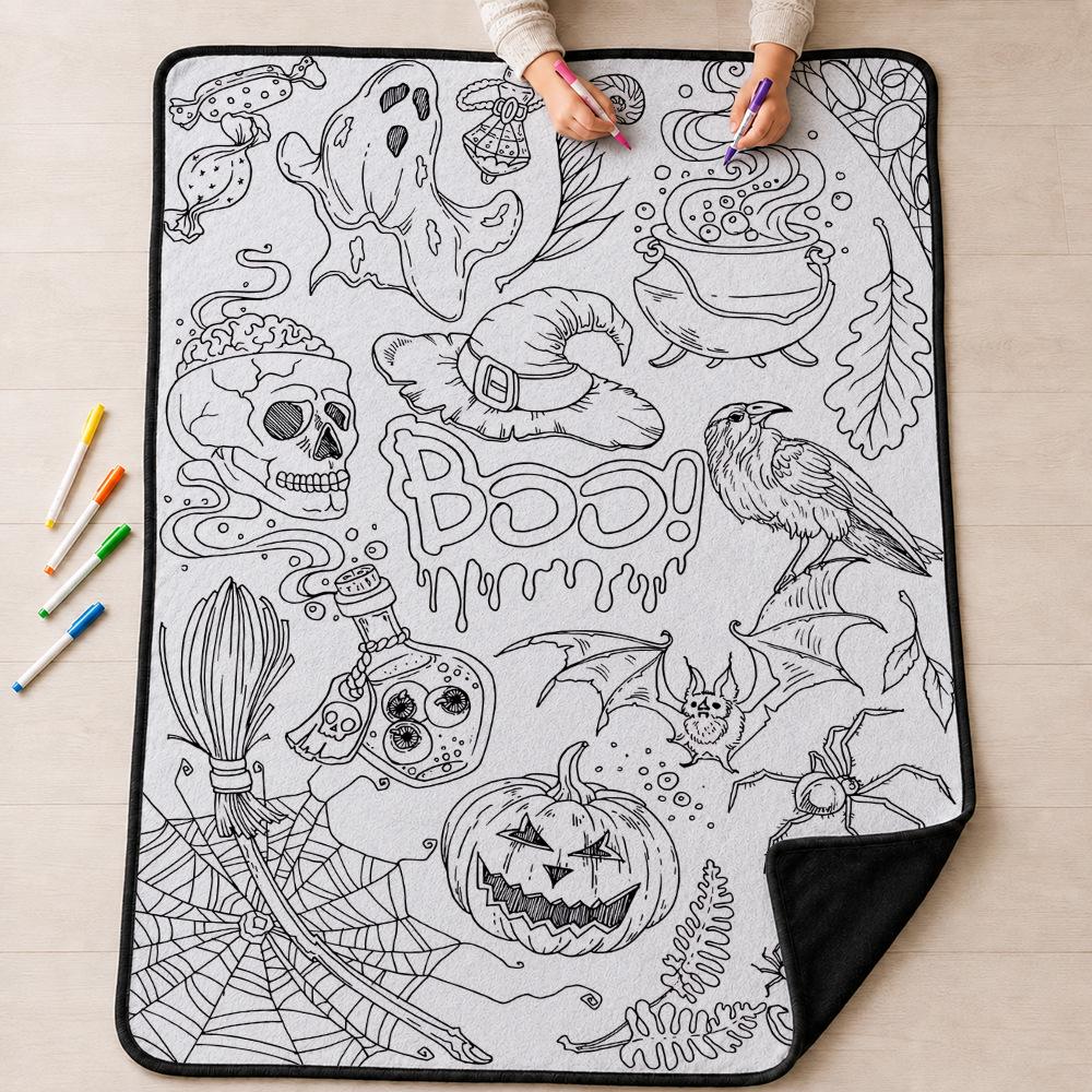 Halloween DIY Coloring Blanket for Kids - Parent-Child Activity Doodle Blanket