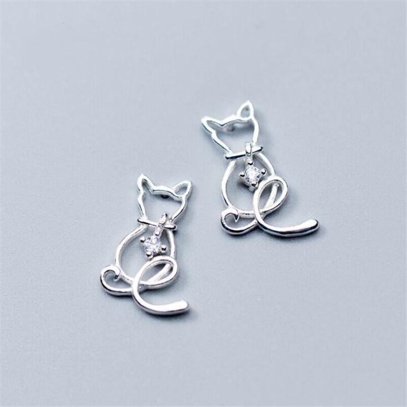 Новые ювелирные изделия из стерлингового серебра 925 пробы, не вызывающие аллергии, модные милые животные, кошки, кристаллы, милые темпераментные изысканные серьги-гвоздики E161