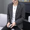 Весенне-осенний полосатый костюм, мужской молодежный приталенный маленький пиджак, формальный одинарный топ, куртка с длинным рукавом, деловой