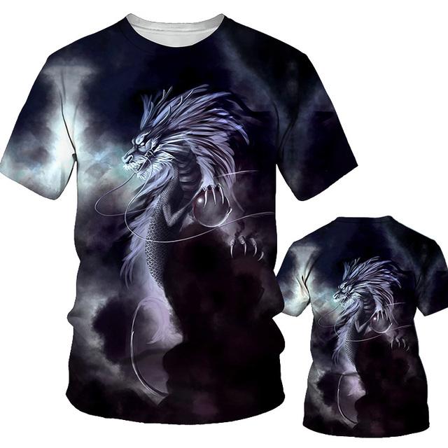 Новая летняя мужская футболка с принтом дракона, свободные топы с круглым вырезом, дышащая удобная мужская одежда больших размеров