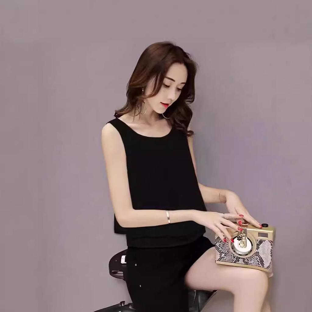 Женский шифоновый топ-майка большого размера - Свободный, Без рукавов, Блузка, закрывающая живот