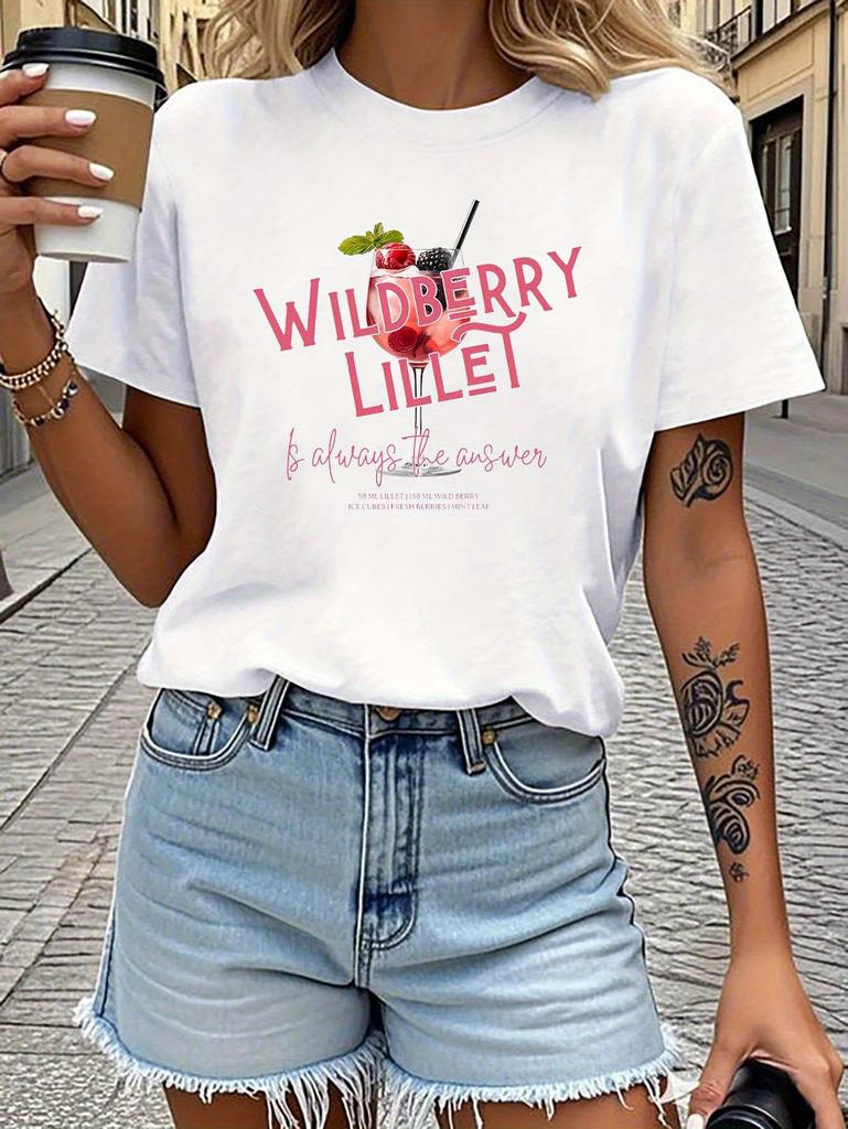 European sizes Boozy Style Wildberry Lillet - Themed Pattern Printed T - Shirt