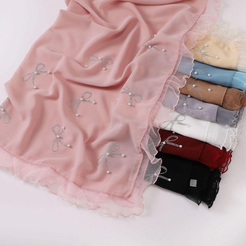 Lace Muslim Shawls Nail Pearl Hui Ethnic Scarf Comfortable Bow Muslim Hijab Daily