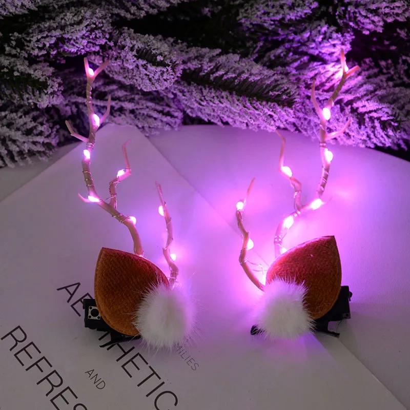 Рождественская светодиодная заколка для волос в виде рогов для женщин и девочек, светящиеся рога оленя, головной убор, аксессуары для волос, рождественский новогодний декор