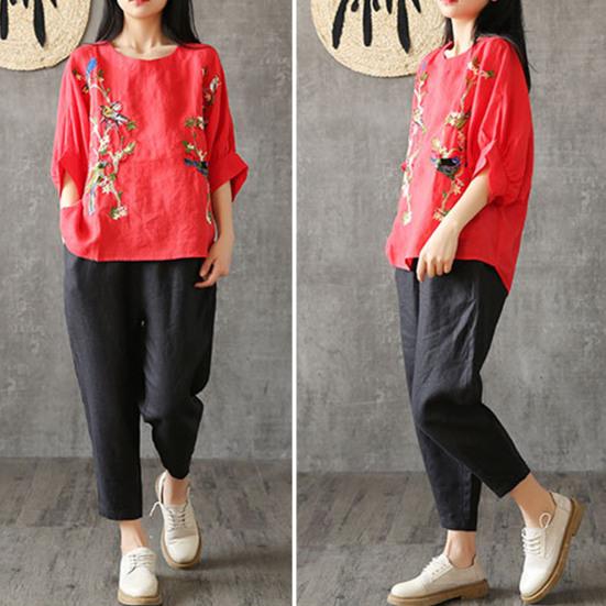 Women Harem Pants Solid Color Loose Fit Slacks with Pockets Elastic High Waist Retro Casual Trousers Streetwear