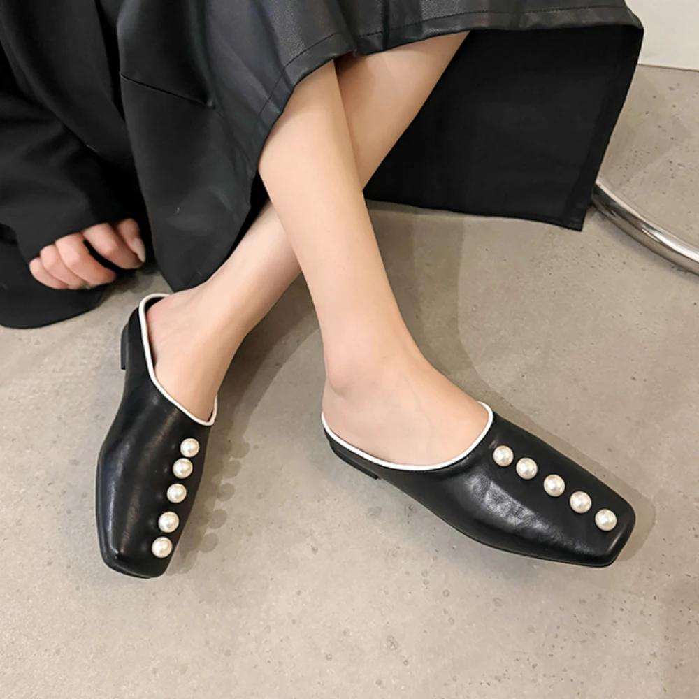 Модные женские полутапочки с бисером, летние полутапочки для женщин, роскошные дизайнерские тапочки, пляжные сандалии на плоской подошве, Zapatos De Mujer
