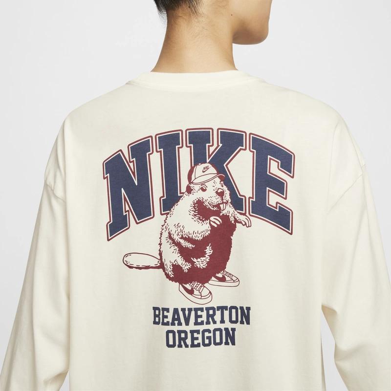 Nike Спортивная одежда, свободный круглый вырез, удобная футболка с длинным рукавом, женские топы Sail-White HV5823-133