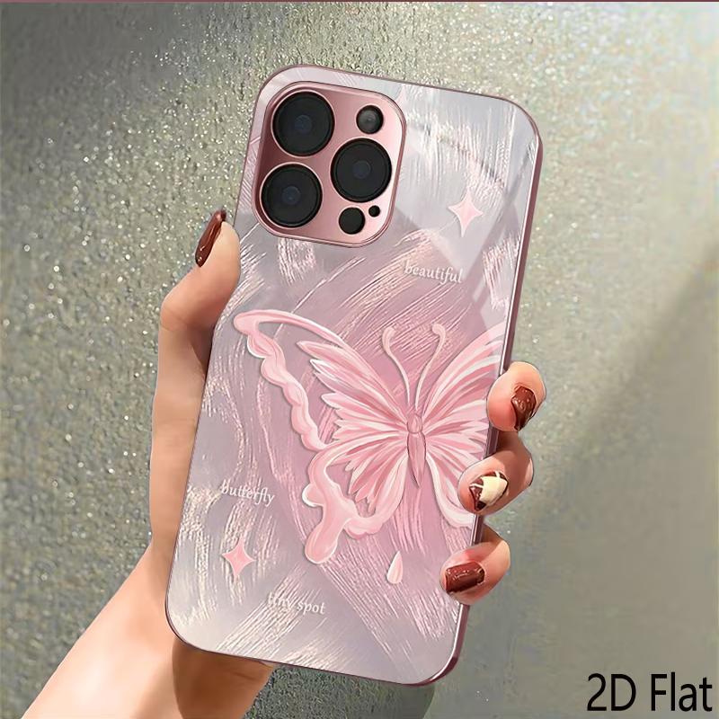 Розовая бабочка 2D Плоская Для iPhone17 18 16 15 14 13 12 11 Pro Max XS XR 8 7Plus Чехол для телефона Ударопрочный Защитная задняя крышка