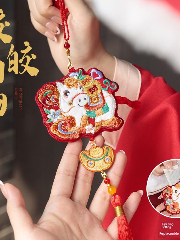 2026 New Model Year of the Horse Embroidered Sachet Pendant, Empty Hanging Fragrance Bag, Cute Horse Pendant, Hanfu Accessory Pouch