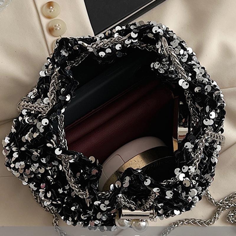 Модная женская сумка-ведро с пайетками, женская сумка через плечо, кошелек, роскошный дизайн, сумка-мессенджер на цепочке, женская сумочка