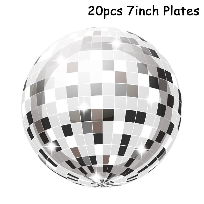 Набор одноразовых бумажных тарелок для вечеринки в диско-серебристой тематике, 20 шт., Свадьба, День рождения, Юбилей, Пикник, Украшение, Душ, Дорожные принадлежности