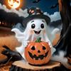 Halloween Ornament Ghost Holds Pumpkin Shape Realistic Pattern Sculpture Haunted House Fireplace Decor