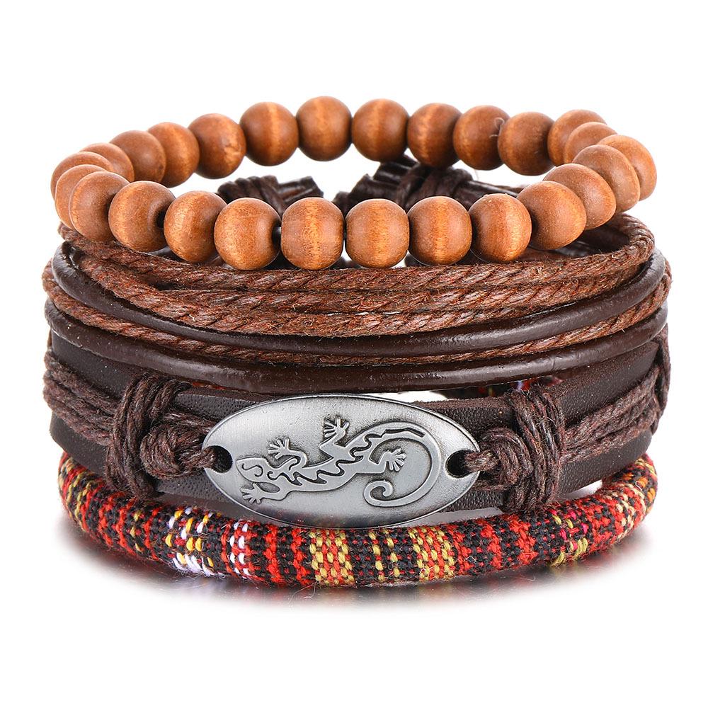 Batman Vintage Rope and Beads Multi-Layer Leather Bracelet Set for Men