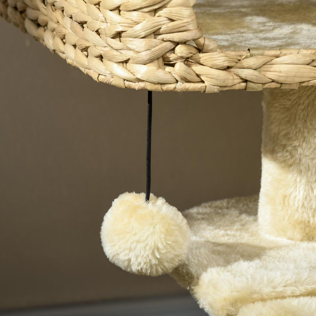 95cm Cat Tree Tower for Indoor Cats, with Scratching Post, Cat House, Toy Ball, Platform - Beige