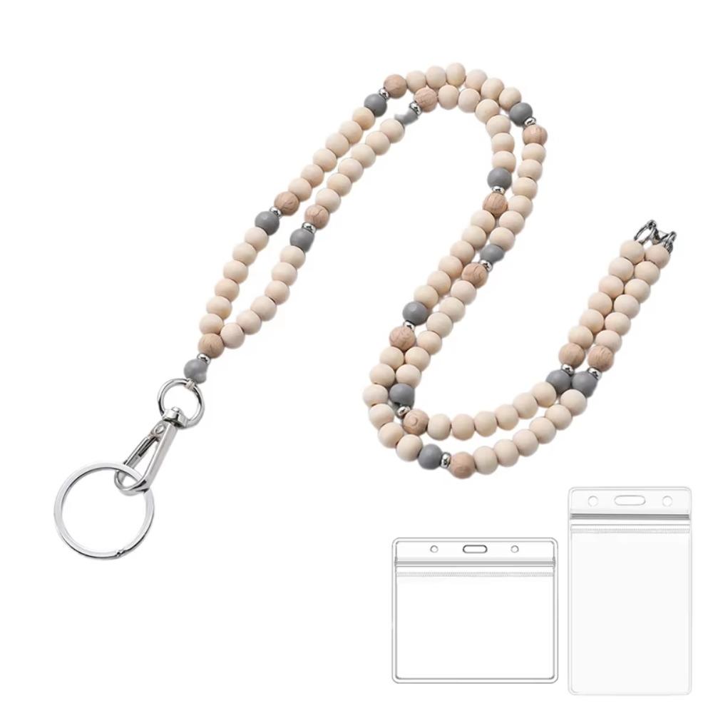 Выдвижной держатель для бейджа на шнурке, застежка из нержавеющей стали, бусина из натурального дерева, бохо-брелок-ожерелье с 2 держателями для карт