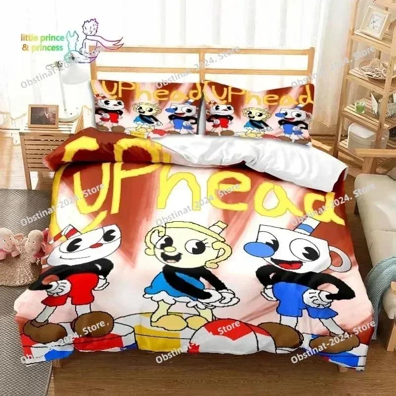 3D Постельное белье с персонажами игры Cuphead and Mugman, Комплект для геймера, Печатное одеяло, Пододеяльник, Наволочка, Комплект из 3 предметов, Размер для детей и взрослых