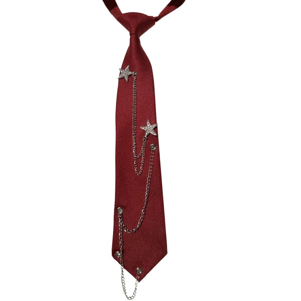 Japanese Punk Necktie Star Chain Neck Tie Student Uniform Adjustable Pre Tied Neck Tie Shirt Collar Neckwear for Women