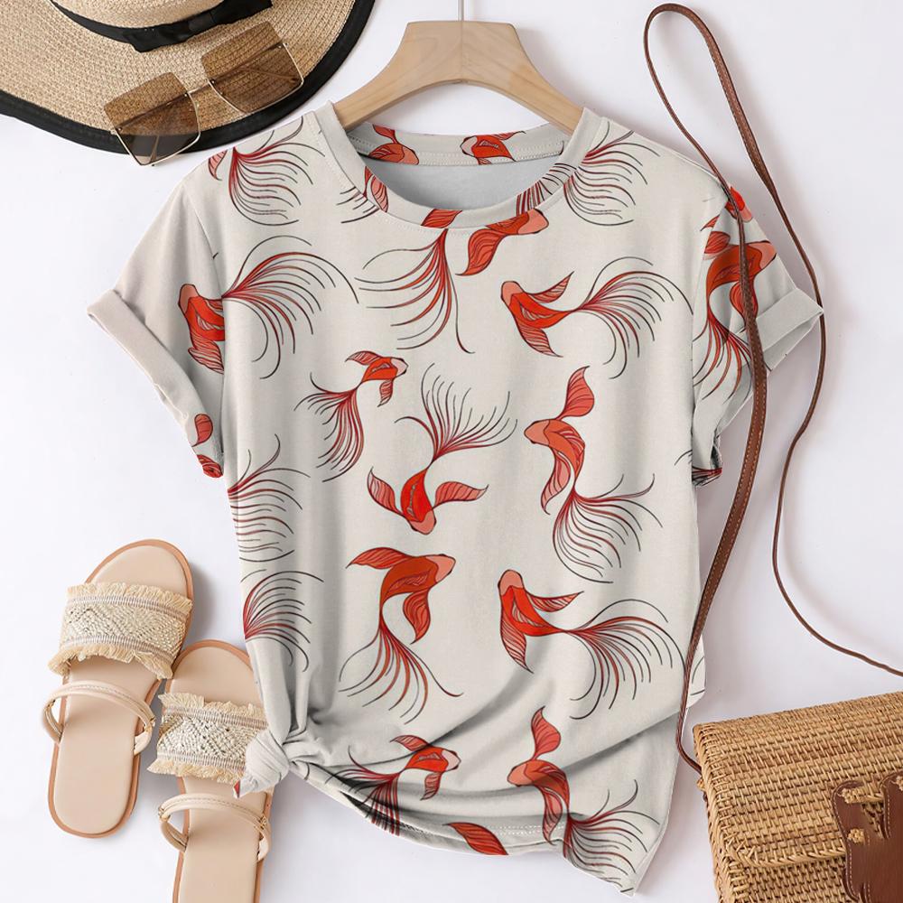 Футболки с 3D-принтом «Рыба кои» для женщин, уличная одежда, повседневная мода, Harajuku Y2k, футболка с коротким рукавом, футболки с круглым вырезом, топы, одежда