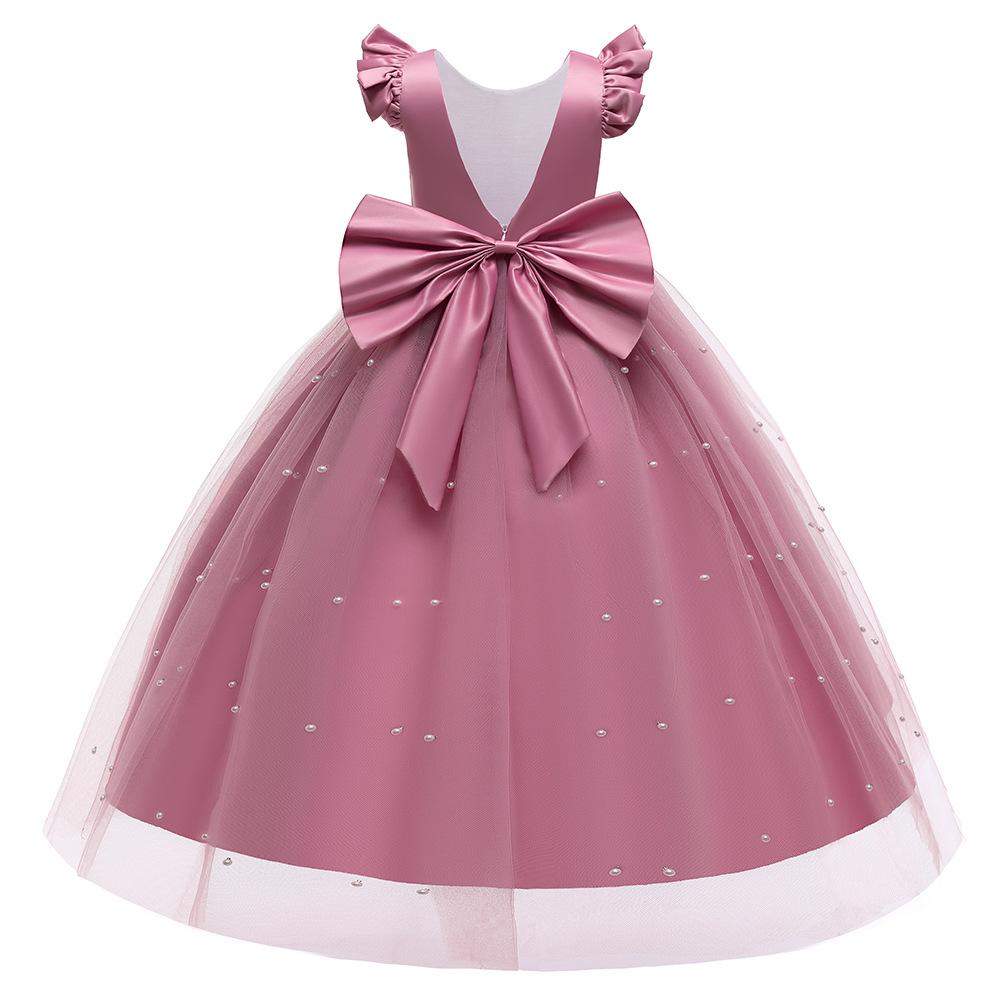 Girls' Mesh Bow Dress with Flutter Sleeves - Fashionable Catwalk Style