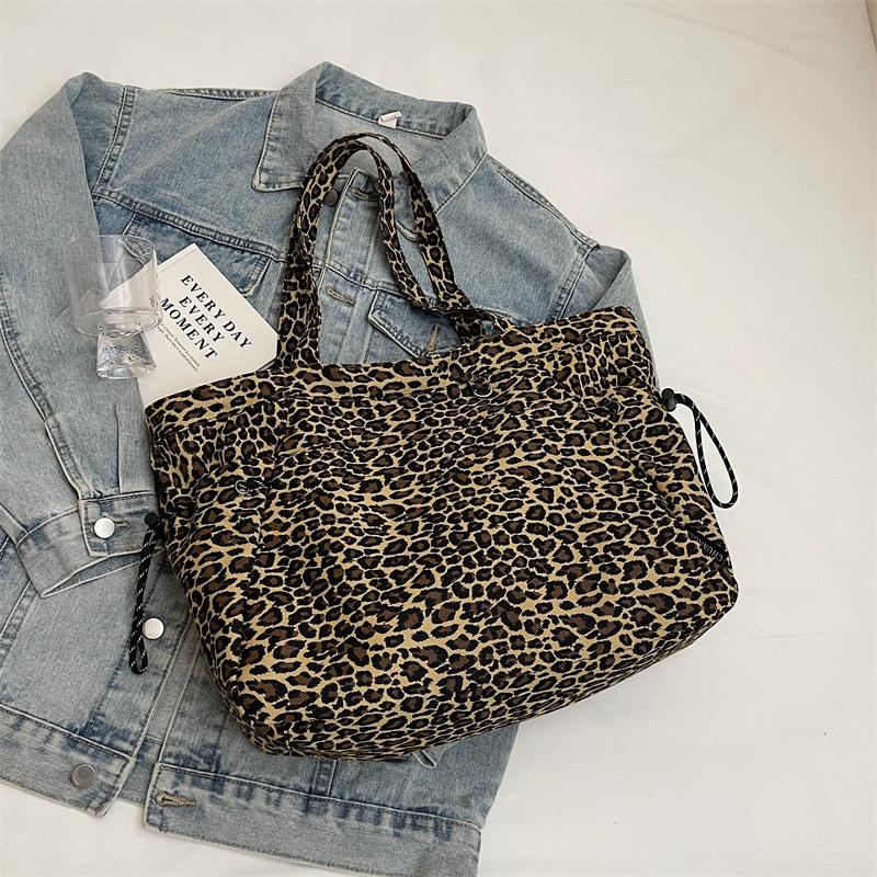 Холщовая сумка с леопардовым принтом, женская сумка-тоут большой вместимости, сумка через плечо