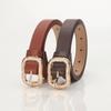 Versatile Ladies' Creative Leather Belt with Engraved Metal Buckle for Jeans