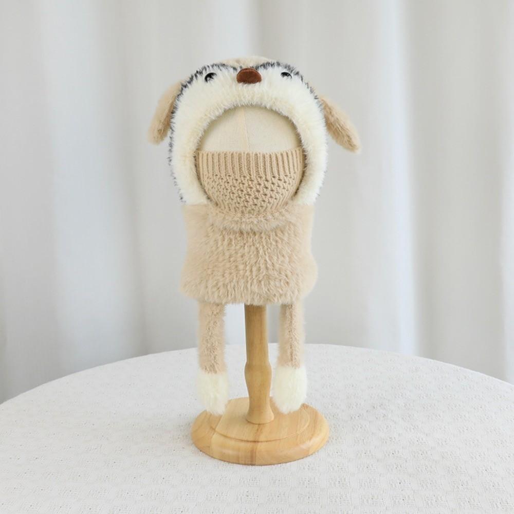 Adjustable Ear Flap Hood Hat Warm Fleece Kids Hood Hat with Scarf Cozy Face Cover Hat For Girls