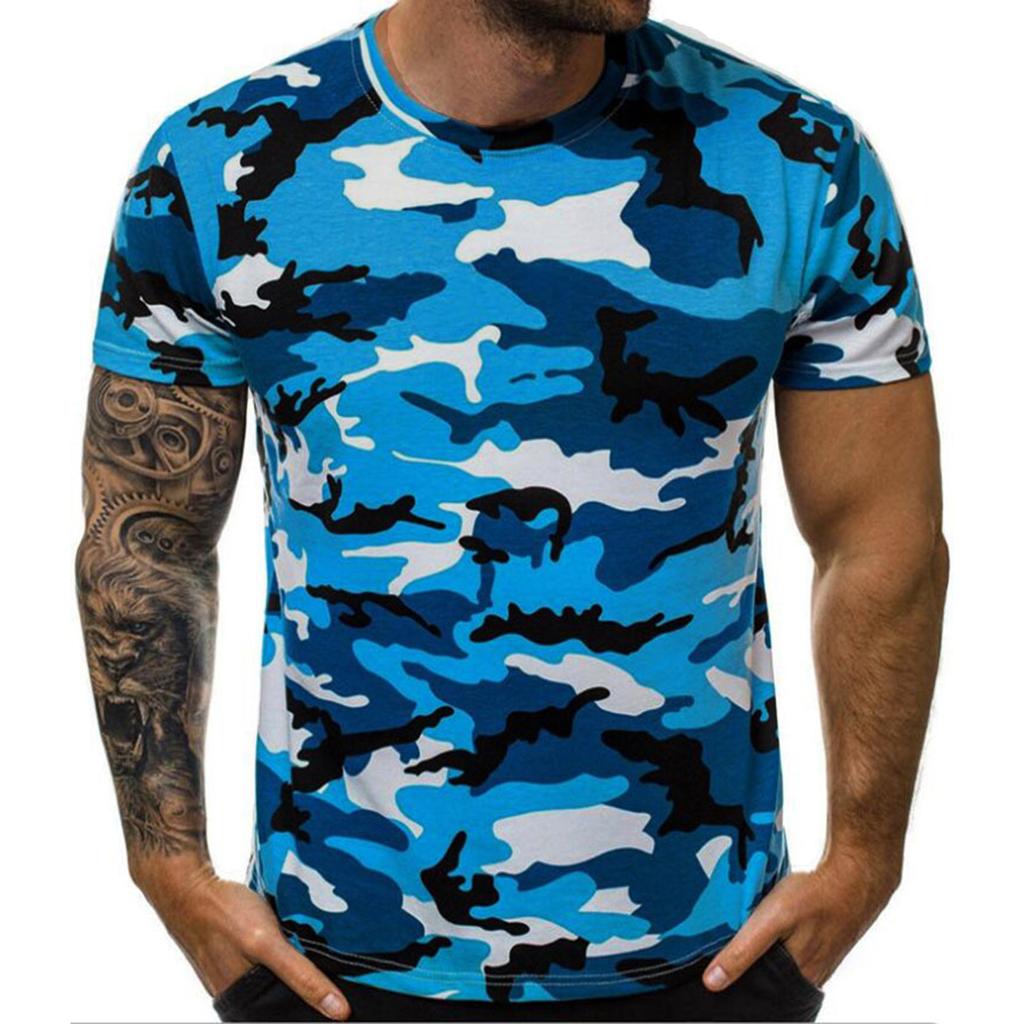 Men's Casual Summer Round Neck Tight Sexy Camouflage Short Sleeve Top Men's Sports T-Shirt