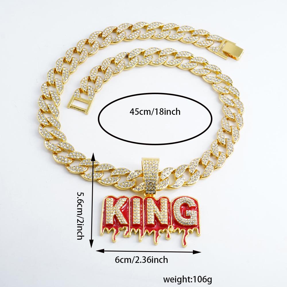 Кулон-буква KING, инкрустированный бриллиантами, кубинская цепь, европейский и американский хип-хоп, полностью усыпанный бриллиантами, персонализированное властное мужское ожерелье
