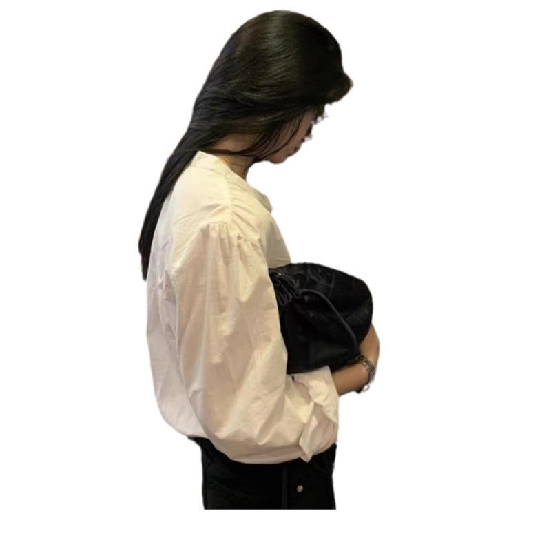 Удобная и универсальная белая рубашка с круглым вырезом, женская блузка с длинными рукавами, ретро-дизайн, Sense Niche Bubble Ins, темперамент, элегантный модный топ