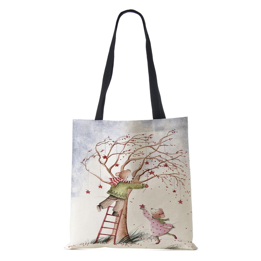 Холщовая сумка-шоппер Харадзюку Мультяшный Рождественский Лосьженская Сумка через плечо Корейская Многоразовая Большой вместимости Складная Сумка-тоут Сумки KTY