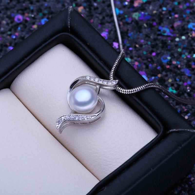 LSOOYH 8-9 мм одиночный жемчуг, пресноводный культивированный жемчуг, кулон серебряного цвета, изысканные ожерелья, ювелирные изделия, подарок для женщин