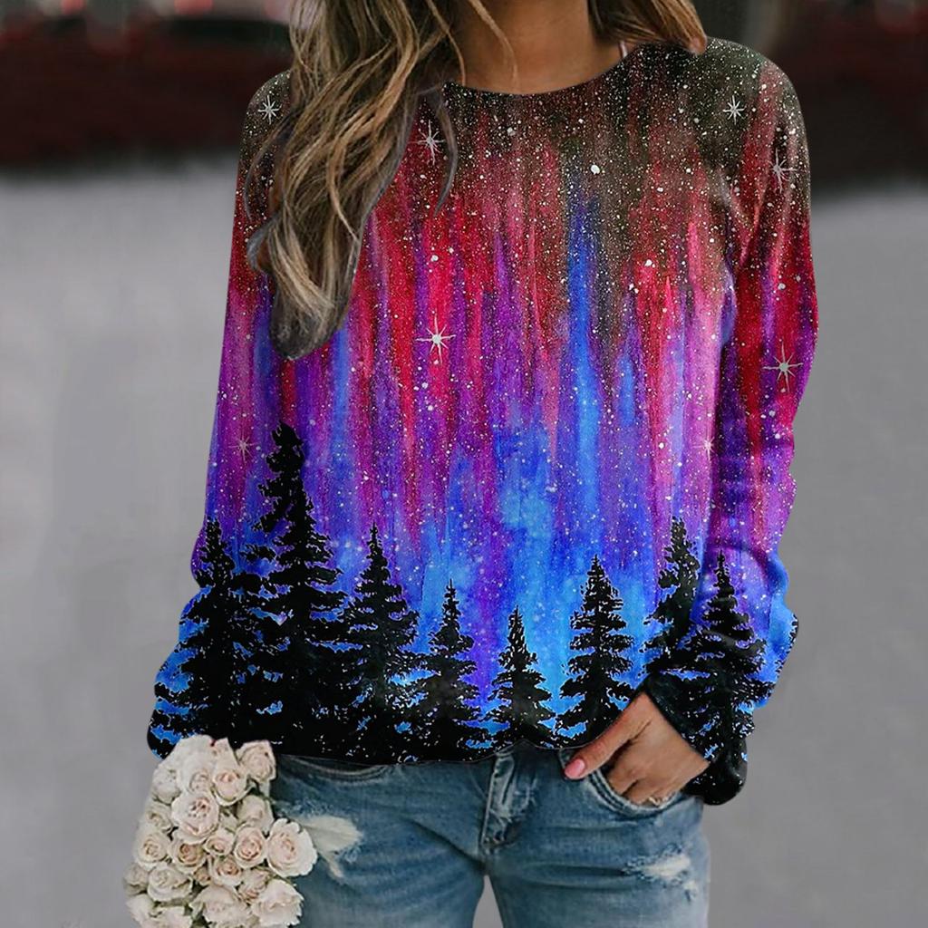 Женская повседневная толстовка с капюшоном с принтом пейзажа, спортивная рубашка с длинными рукавами, свободное пальто, элегантная осенняя толстовка с капюшоном, популярная толстовка с капюшоном с круглым вырезом