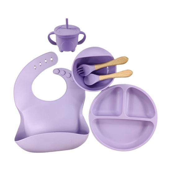 Набор детской посуды с силиконовой присоской, обеденная тарелка, миска, нагрудник, вилка, ложка, чашка-непроливайка, пищевая посудомоечная машина