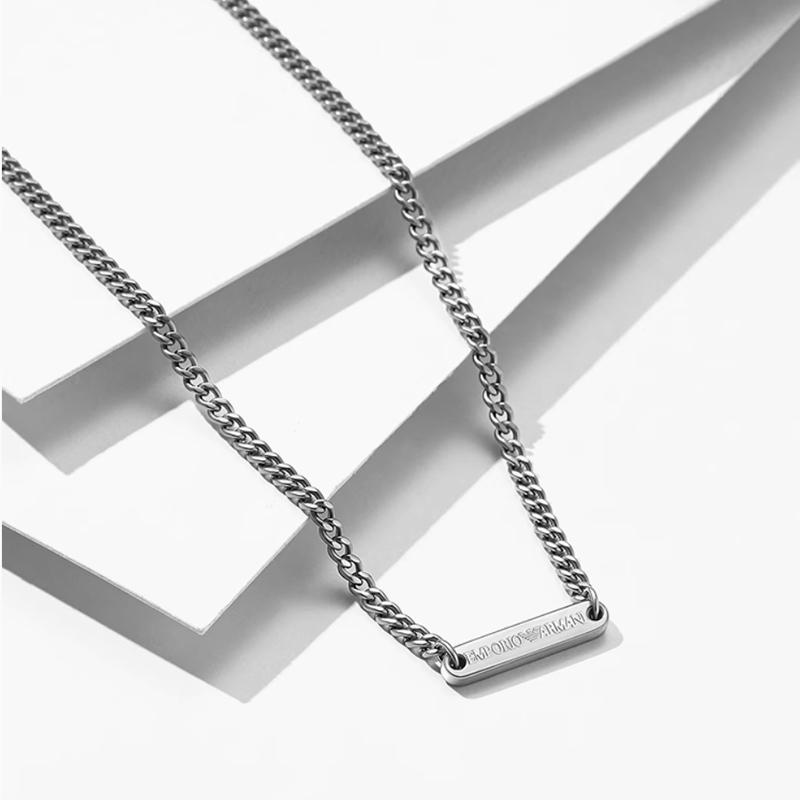 Emporio Armani Хип-Хоп Крутая Мода Универсальная Цепь Кубинское Звено Нержавеющая Сталь Ожерелье Мужское Ожерелье Серебристый EGS3188040