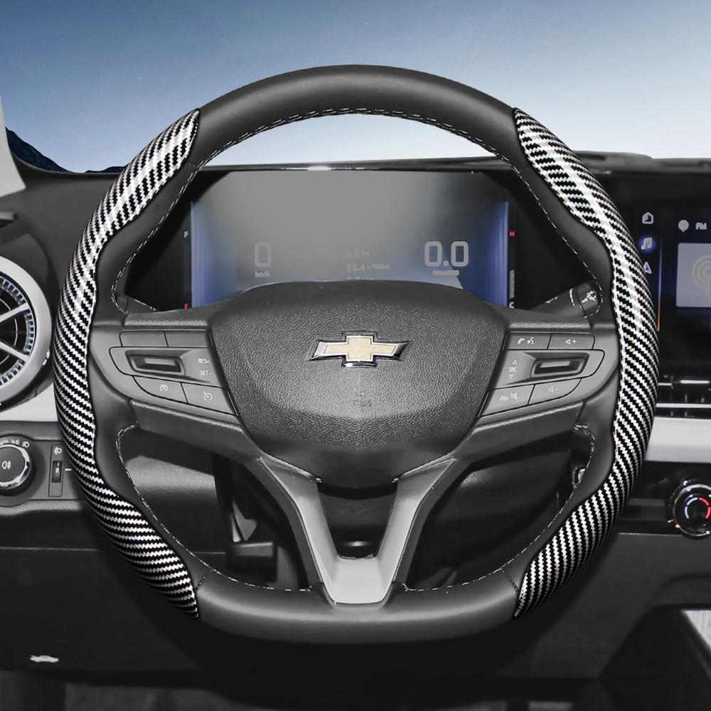 AABHG1 Suitable for Chevrolet Carbon Fiber Texture Steering Wheel Cover with Segmented Quick-Release Design, Durable, for Silverado, Equinox, Trax