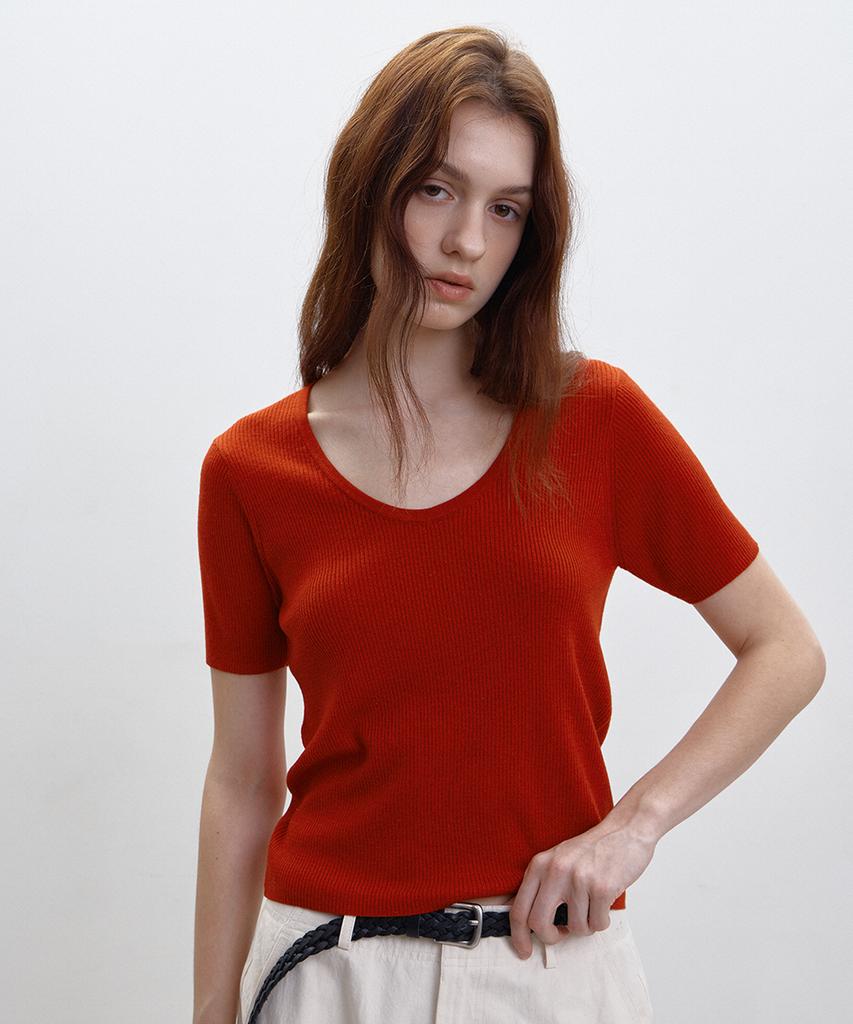 BUT'TON Slik U-Neck Knit (Red)