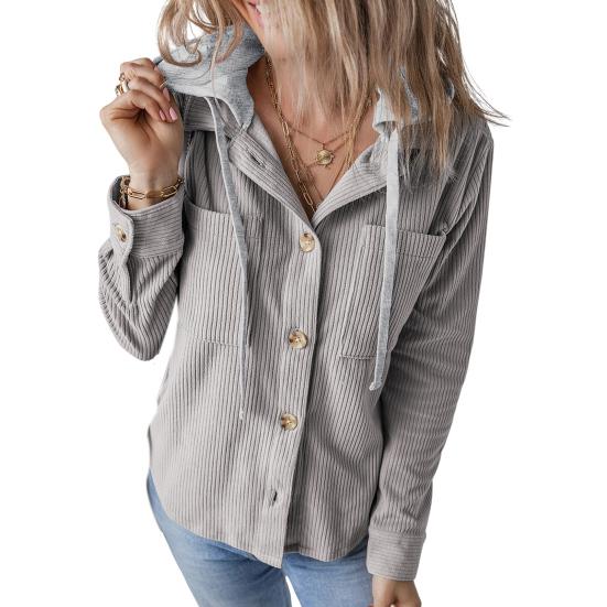 Весна Осень Женская Рубашка С Лоскутным Капюшоном И Нагрудными Карманами Завязывается На Шнурок Однобортная