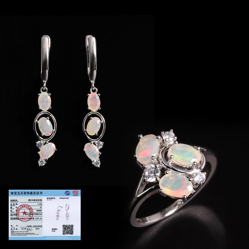 Элегантные ювелирные изделия из серебра 925 пробы с натуральным опалом, камнем, рожденным в октябре, в комплекте с серьгами для женщин и девочек, в подарок на банкет и день рождения