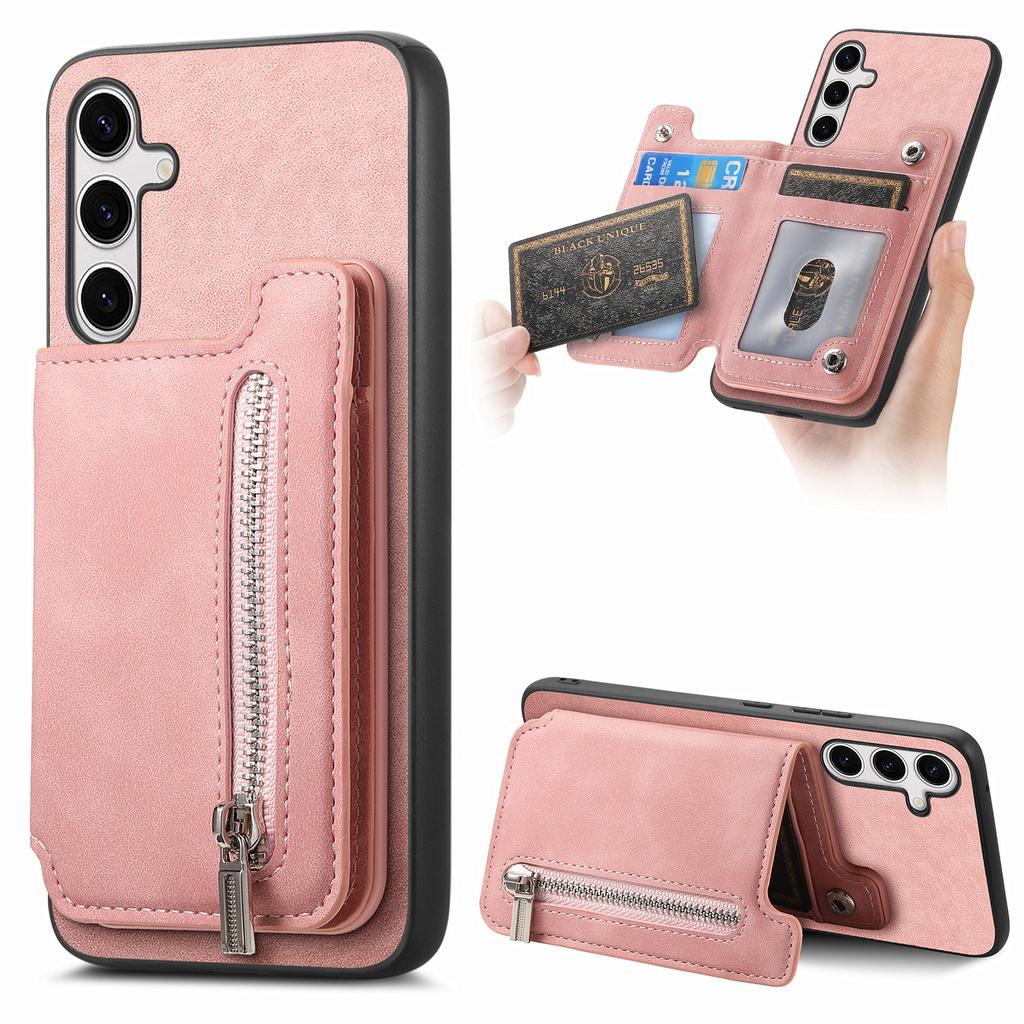 For Samsung Galaxy S25+ Case Magnetic Detachable Zipper Card Holder Leather Phone Back Cover