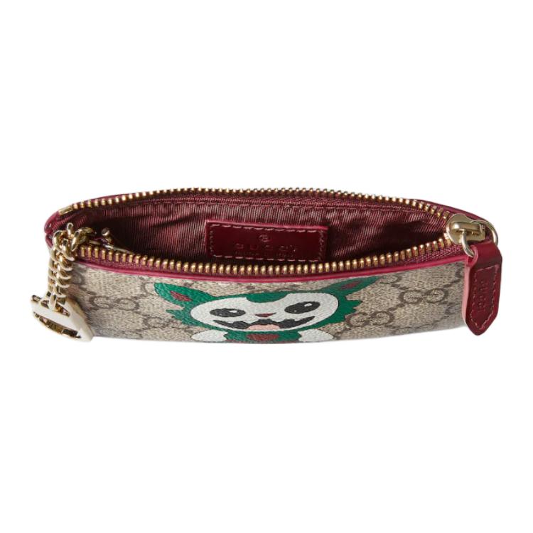 Gucci Мультяшный принт 'Besties' Ткань с покрытием Кошелек для ключей Женские аксессуары Бежевый Темно-коричневый 855376-FAFIK-9770