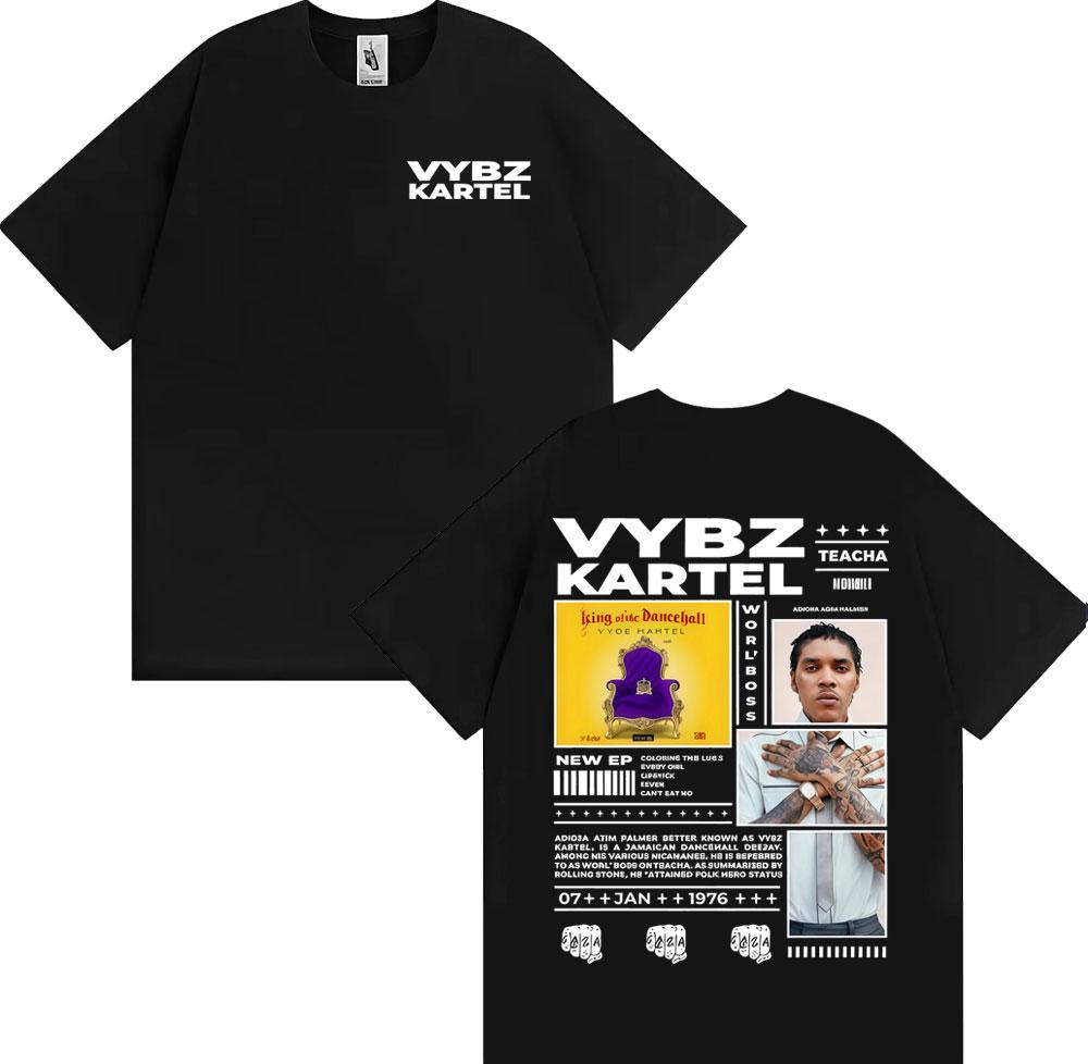 Rapper Vybz Kartel Album Tour 2025 Merch T Shirts Men Women Vintage Hip Hop High Street T-shirts Summer Tops 100% Cotton T-shirt