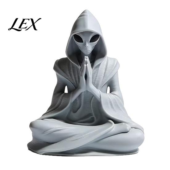Alien Meditation Figurine 3D Printed Statue, Zen Desk Decor Ornament, Unique Desktop Embellishment Cute Extraterrestrial for Home Office, Sci Fi Gift