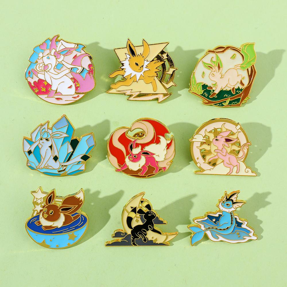 Эмалевые значки Eeveelution Eevee из аниме, Мультяшная металлическая брошь, Значок Модные украшения, Аксессуары для одежды, шляпы, рюкзака, Подарки
