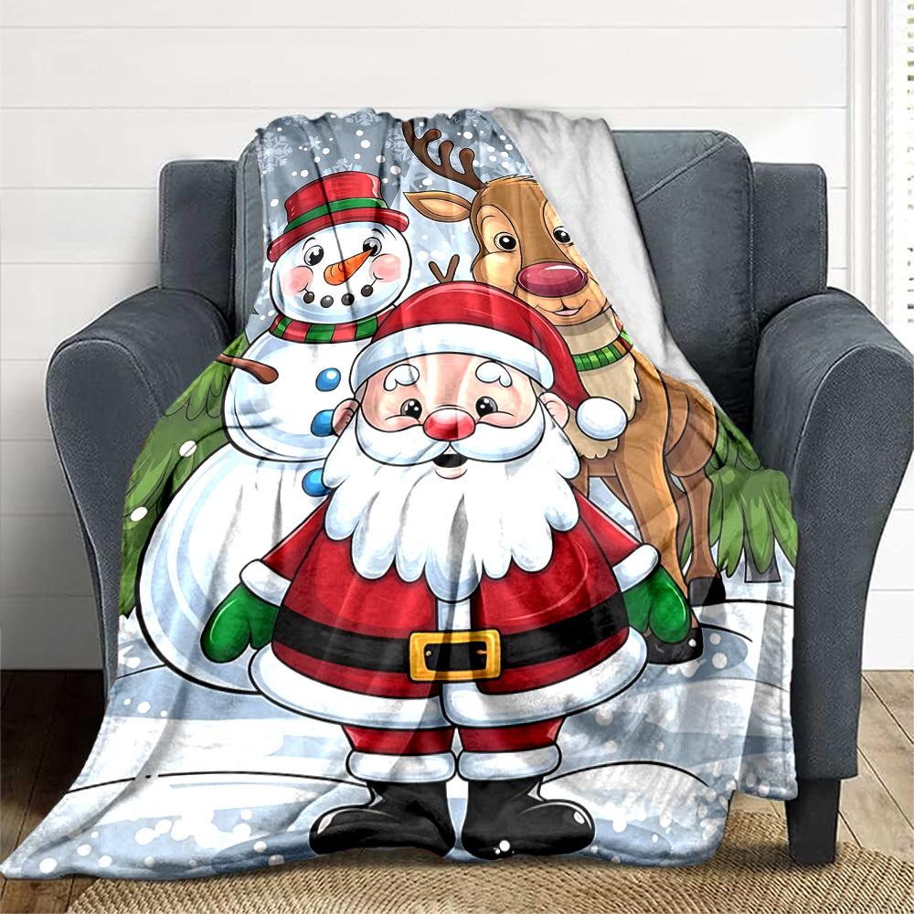 1pc Christmas, Santa Claus Blanket Lightweight Flannel Blanket Throw Blanket For Sofa, Bed, Travel, Camping, Livingroom, Couch, Chair, And Bed yy25090