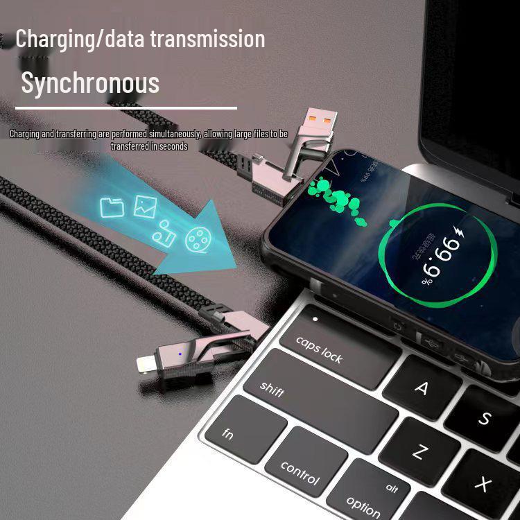 Плетеный USB-кабель Type-C PD для быстрой зарядки, 4-в-1, из цинкового сплава