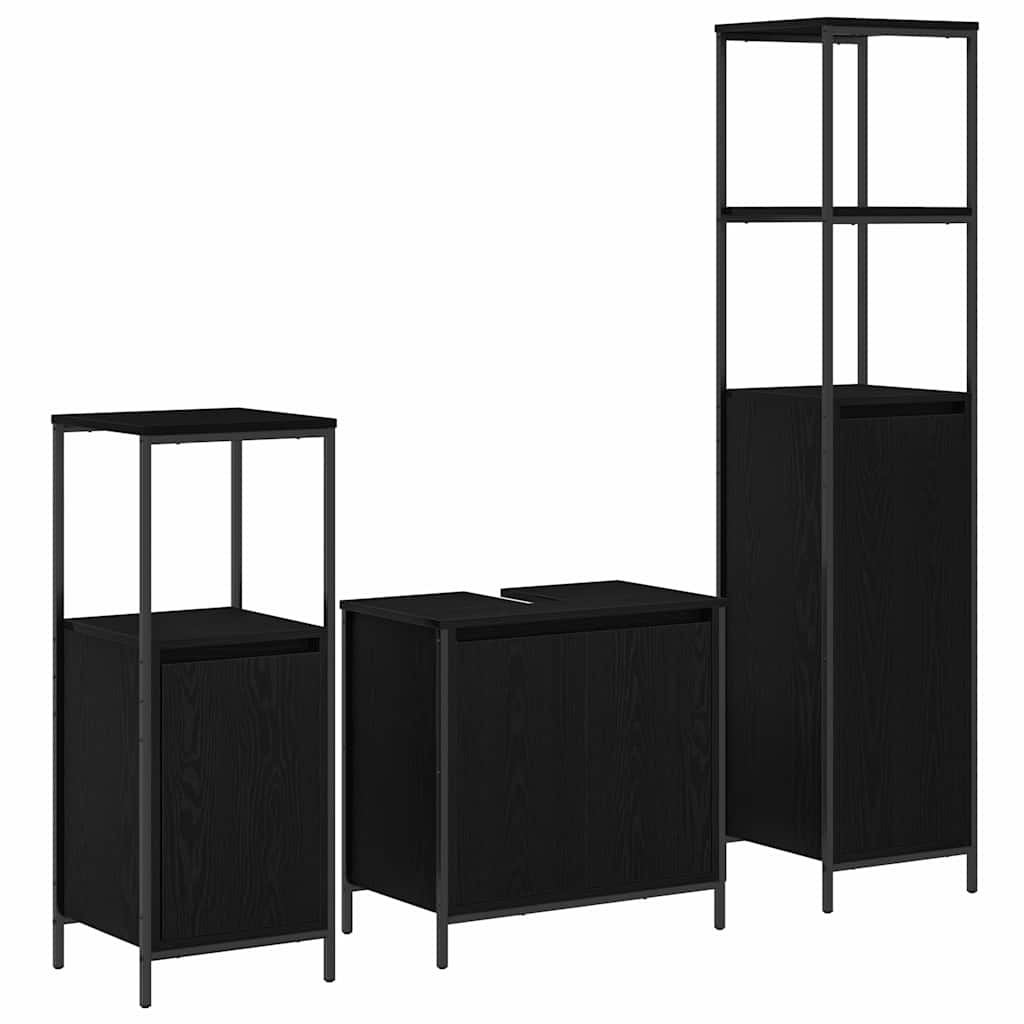 Bathroom Furniture Set 3 pcs Black Oak Effect Wood Based Material
