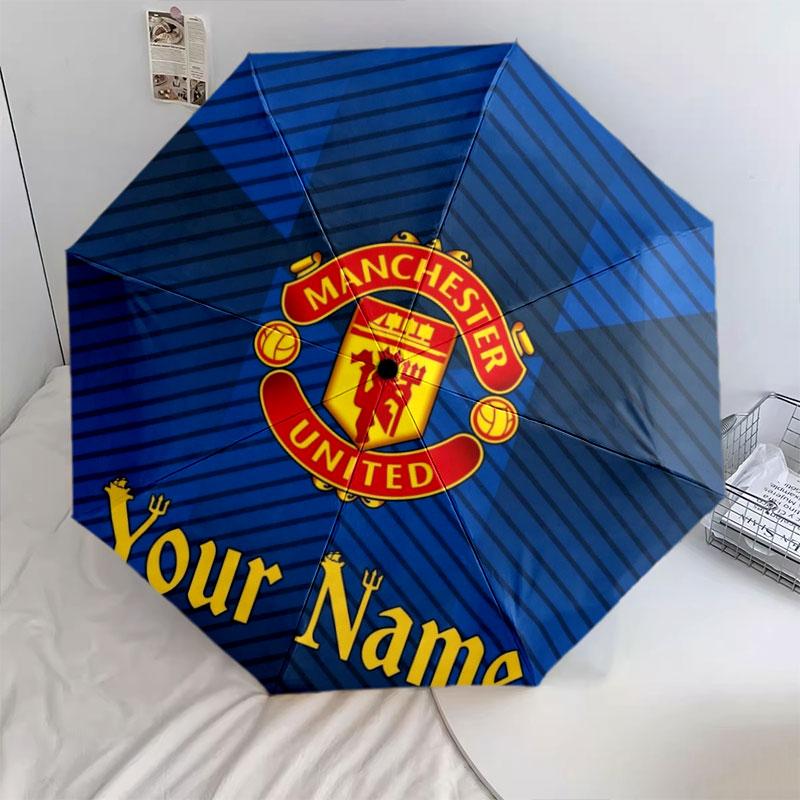 1 PC Automatic Folding Umbrella - Manchester United F Custom Name Pattern, Portable & Foldable Design with 8 Ribs, Christmas Birthday Gifts