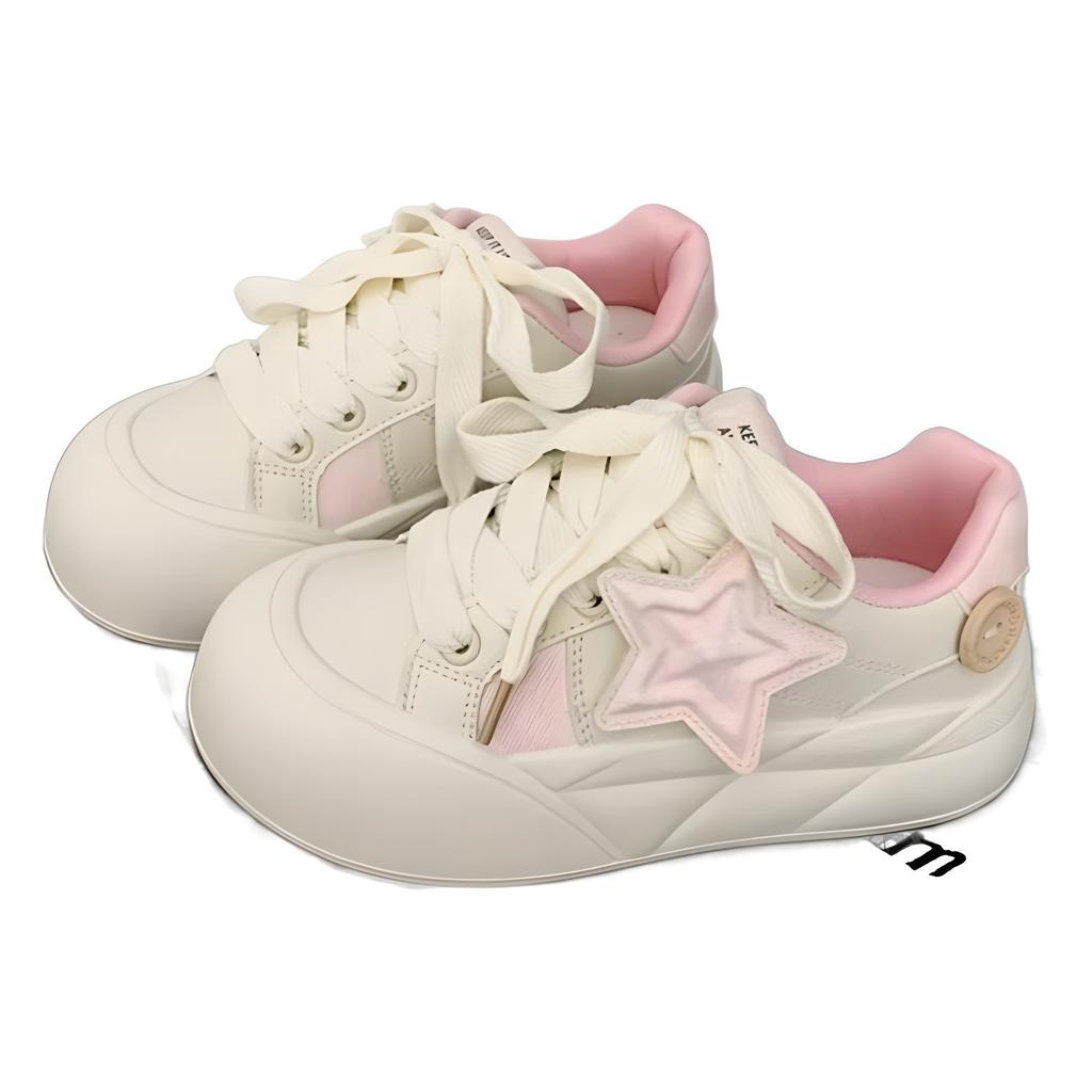 Маленькие белые туфли на толстой подошве, женские, летние, 2024 года, универсальные, популярные, туфли для скейтбординга, маленькие, звездные туфли