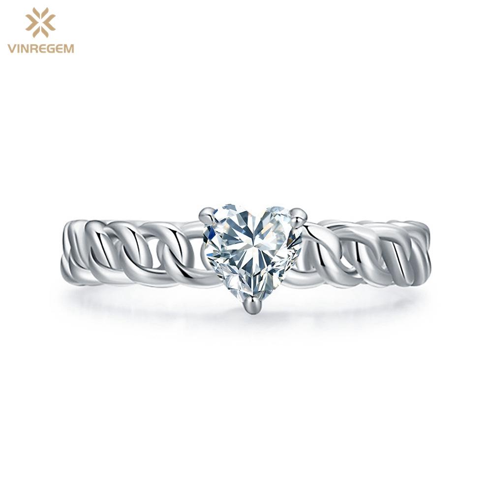 Vinregem 100% стерлинговое серебро 925 пробы 3EX VVS1 D цвет огранка сердце 5 мм 0.5ct настоящий муассанит бриллианты кольцо для женщин свадебная вечеринка ювелирные изделия подарки