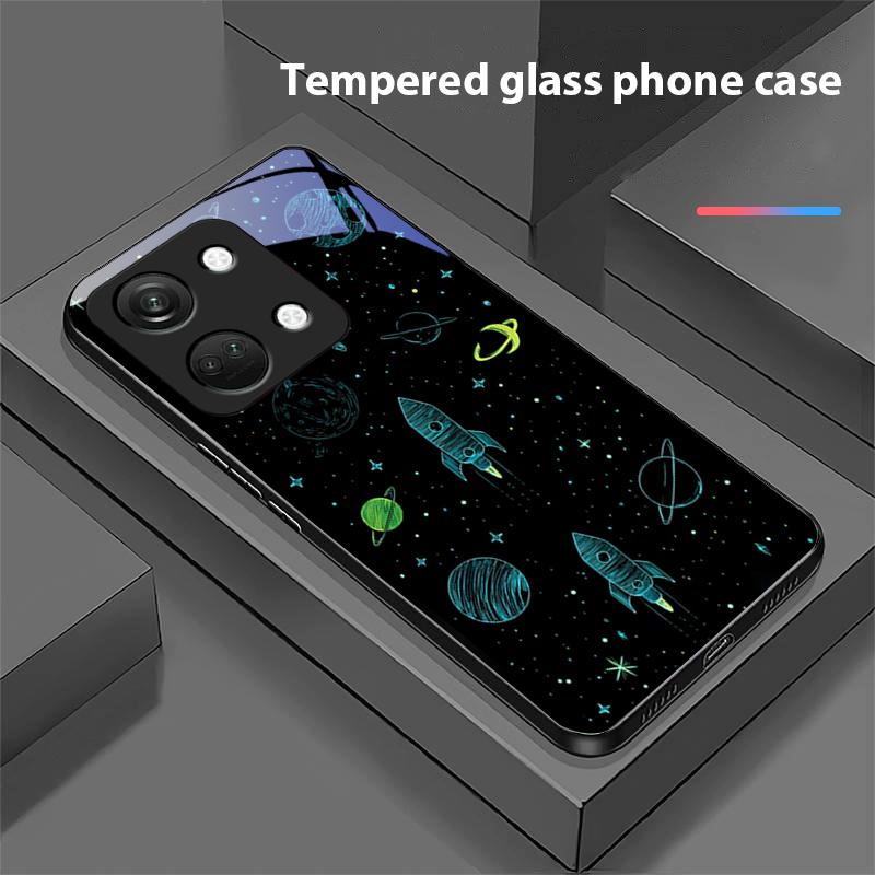 Мечтательный Космос Черный Для OnePlus Nord 3 5 6T 7 Pro 8 12 10T Reno8 Lite 5G 10R Nord N30 Твердый Чехол Закаленное Стекло Чехол для Телефона Черный